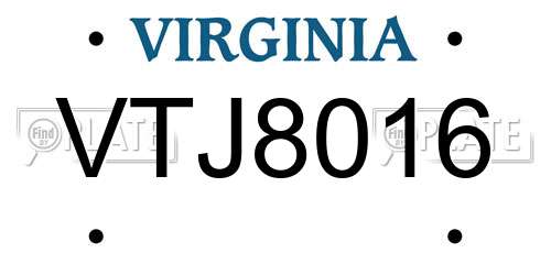 VTJ8016 Virginia License Plate