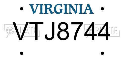 VTJ8744 Virginia License Plate
