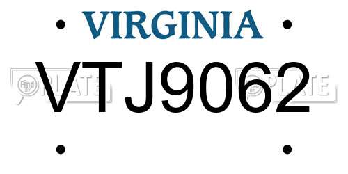 VTJ9062 Virginia License Plate
