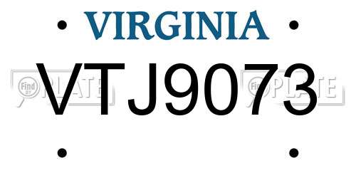 VTJ9073 Virginia License Plate