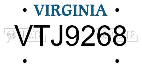 VTJ9268 Virginia License Plate
