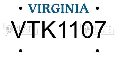 VTK1107 Virginia License Plate