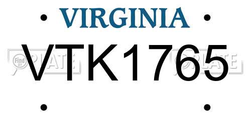 VTK1765 Virginia License Plate