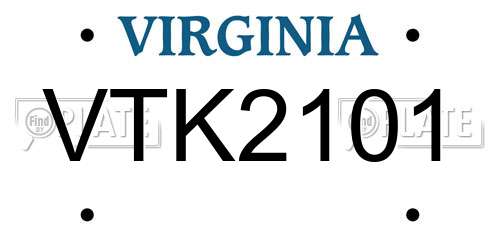VTK2101 Virginia License Plate