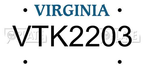VTK2203 Virginia License Plate