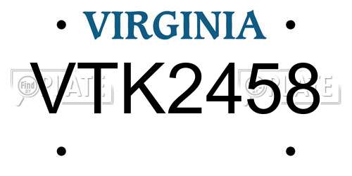 VTK2458 Virginia License Plate