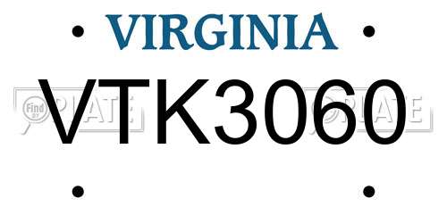 VTK3060 Virginia License Plate