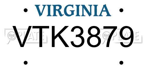 VTK3879 Virginia License Plate