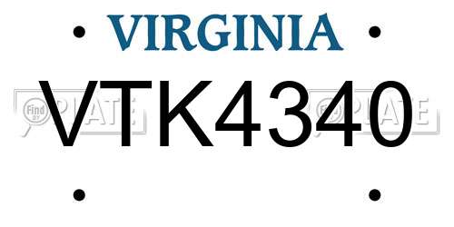 VTK4340 Virginia License Plate