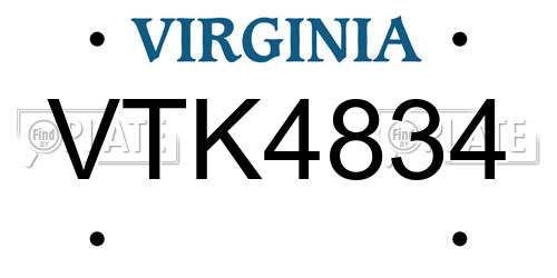 VTK4834 Virginia License Plate