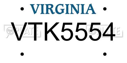 VTK5554 Virginia License Plate