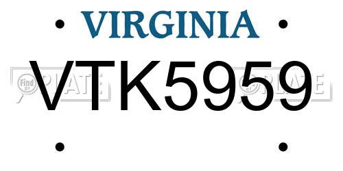 VTK5959 Virginia License Plate