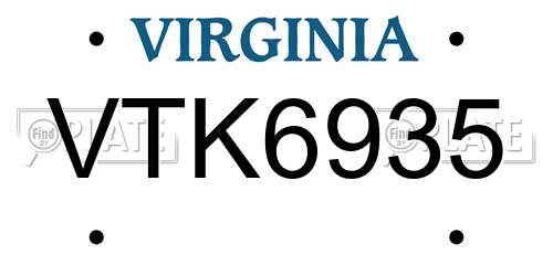 VTK6935 Virginia License Plate