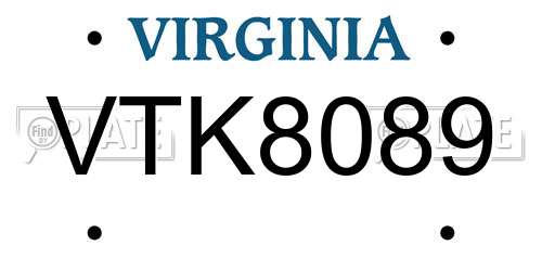 VTK8089 Virginia License Plate