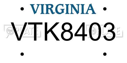 VTK8403 Virginia License Plate