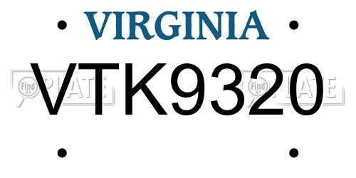 VTK9320 Virginia License Plate