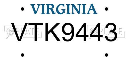 VTK9443 Virginia License Plate