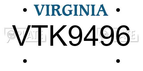 VTK9496 Virginia License Plate