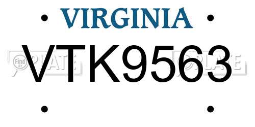 VTK9563 Virginia License Plate