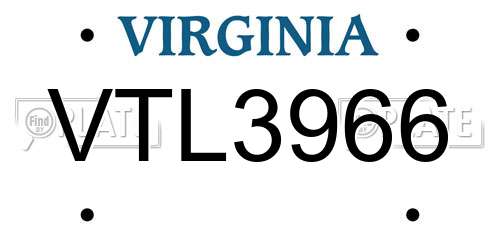 VTL3966 Virginia License Plate