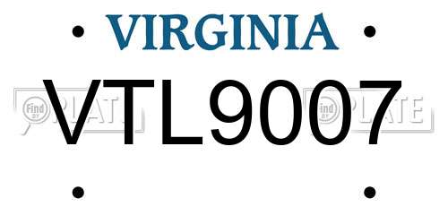 VTL9007 Virginia License Plate