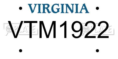VTM1922 Virginia License Plate