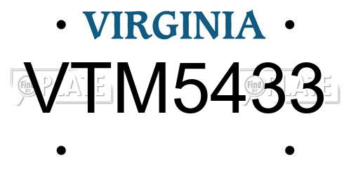 VTM5433 Virginia License Plate