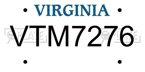 VTM7276 Virginia License Plate