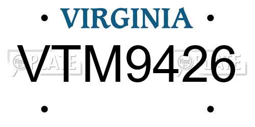 VTM9426 Virginia License Plate