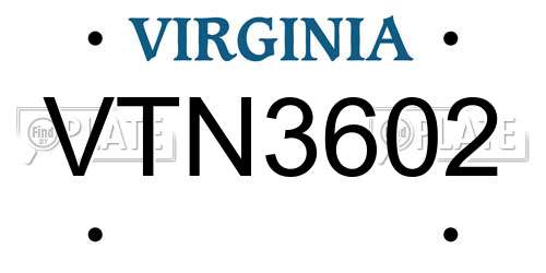 VTN3602 Virginia License Plate