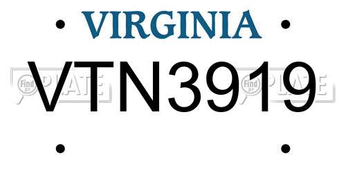 VTN3919 Virginia License Plate