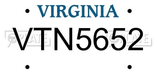 VTN5652 Virginia License Plate