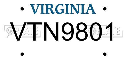 VTN9801 Virginia License Plate