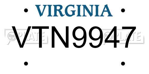 VTN9947 Virginia License Plate