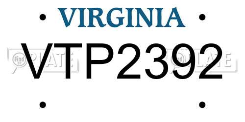 VTP2392 Virginia License Plate