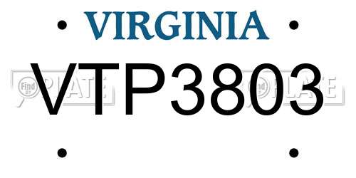 VTP3803 Virginia License Plate