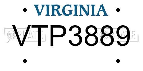 VTP3889 Virginia License Plate