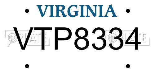 VTP8334 Virginia License Plate