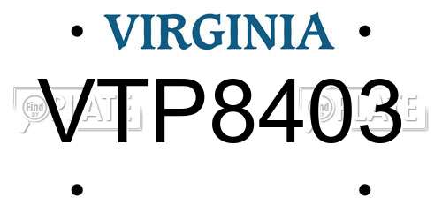 VTP8403 Virginia License Plate