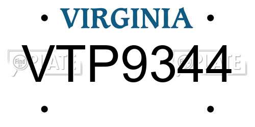 VTP9344 Virginia License Plate