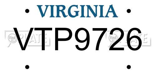 VTP9726 Virginia License Plate