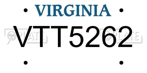 VTT5262 Virginia License Plate