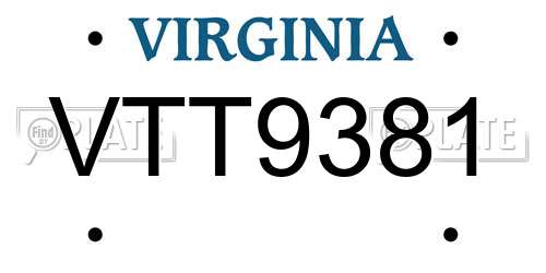VTT9381 Virginia License Plate