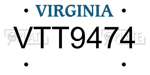 VTT9474 Virginia License Plate
