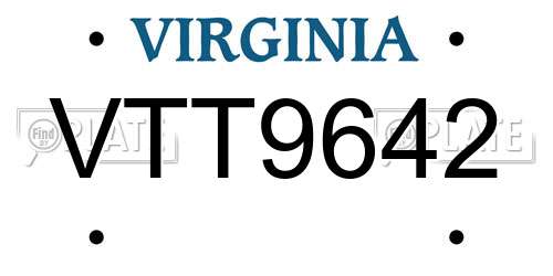 VTT9642 Virginia License Plate