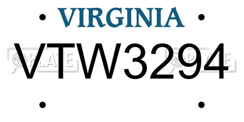 VTW3294 Virginia License Plate