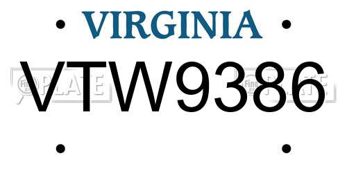 VTW9386 Virginia License Plate