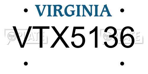 VTX5136 Virginia License Plate