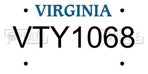 VTY1068 Virginia License Plate