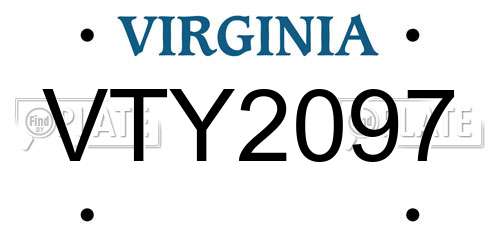 VTY2097 Virginia License Plate